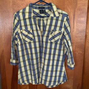 Plaid 3/4 Sleeve Button Down Shirt 2XL